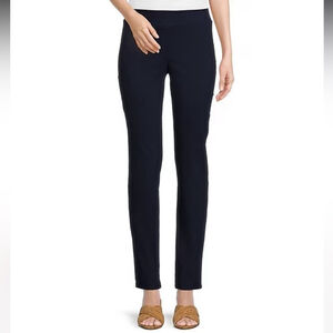 J. McLAUGHLIN slim straight leg elastic waist pull on pants navy blue size 14